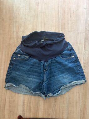 Indigo Blue Dark Blue Maternity Denim Shorts